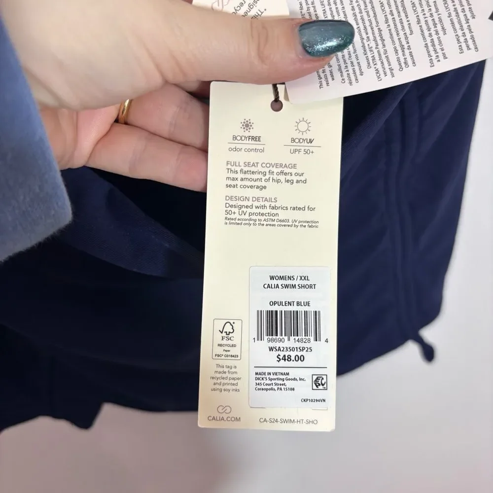 CALIA Women's Mid Rise Swim Short NEW with tags Size XXL Opulent Blue